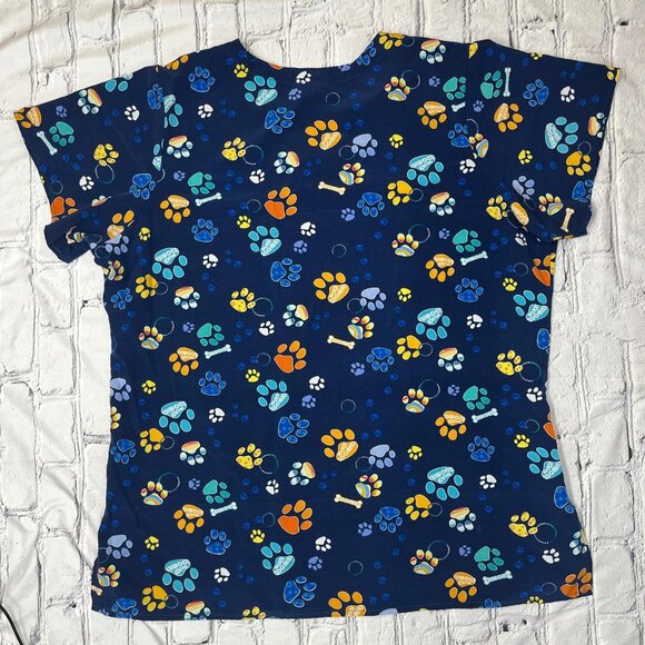 Wonder Wink Navy Paw Print Scrub Top Large Description: - Picture 2 of 5
